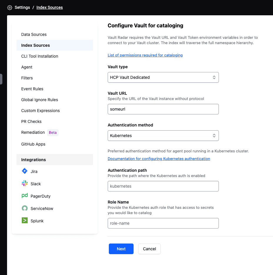 Kubernetes authentication configuration