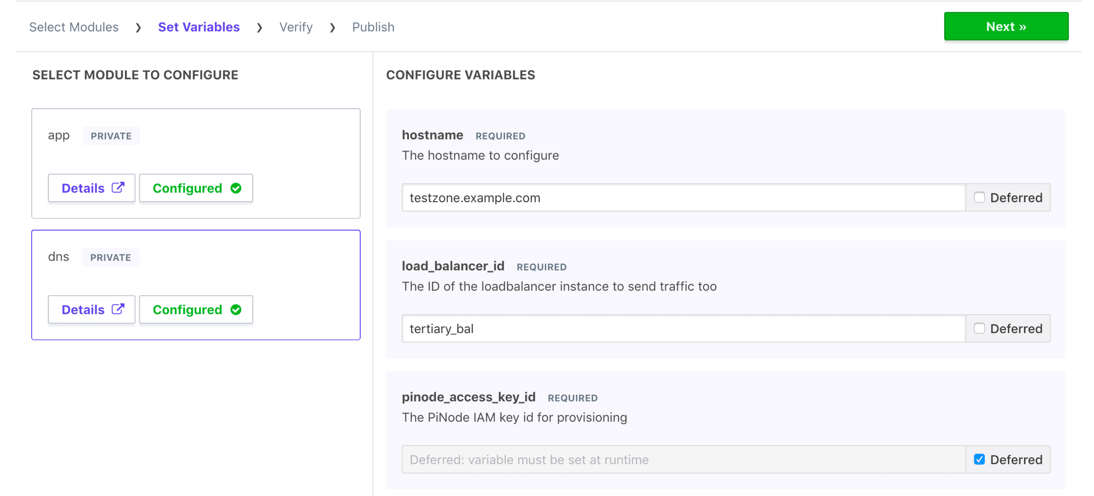 Terraform Cloud screenshot: the set variables page