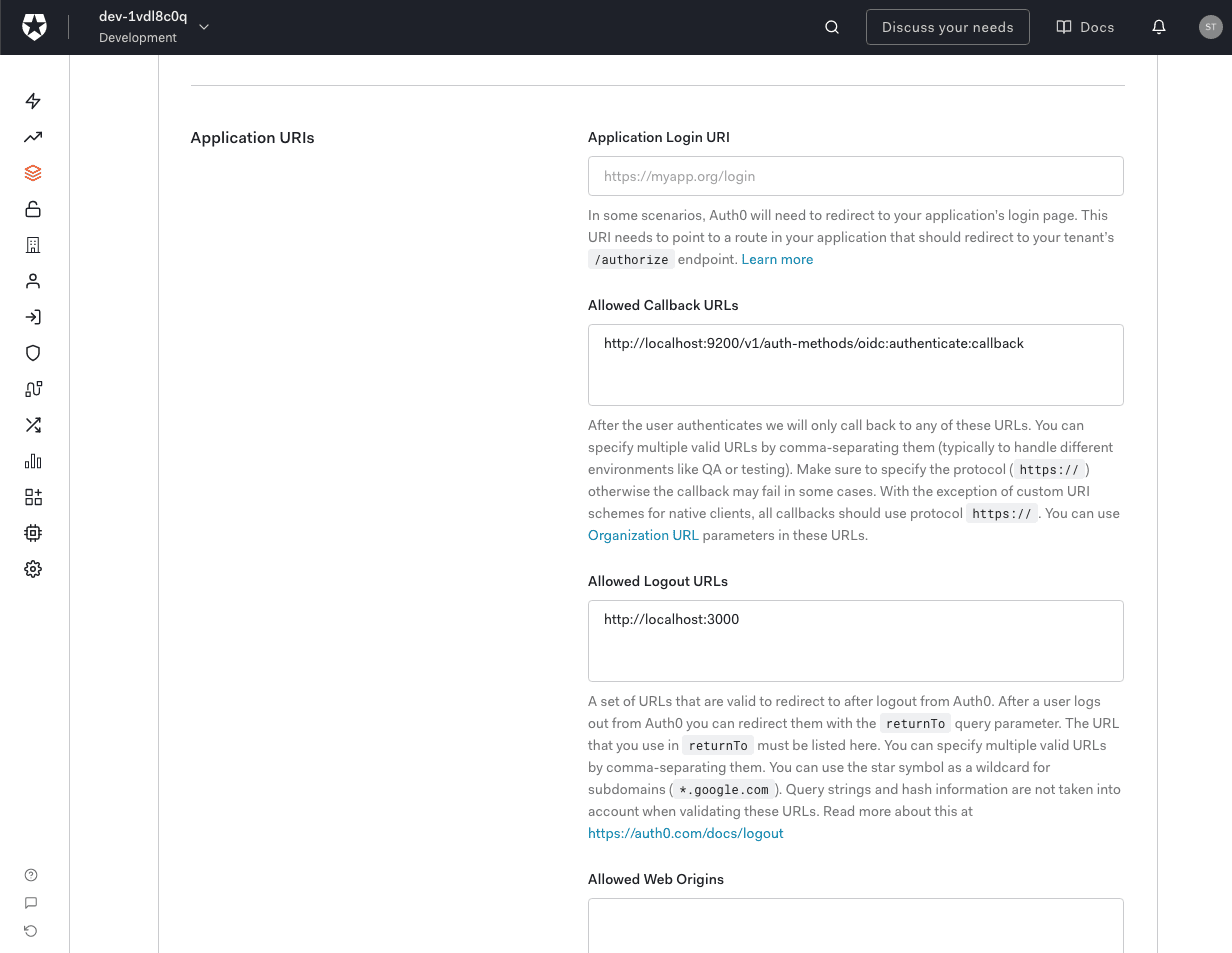 Auth0 Application Settings