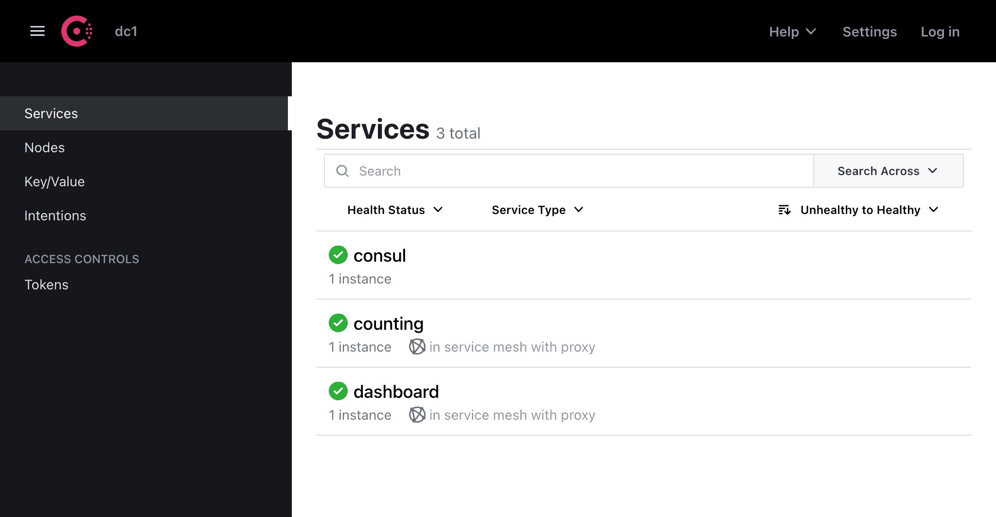 Consul UI Services Page