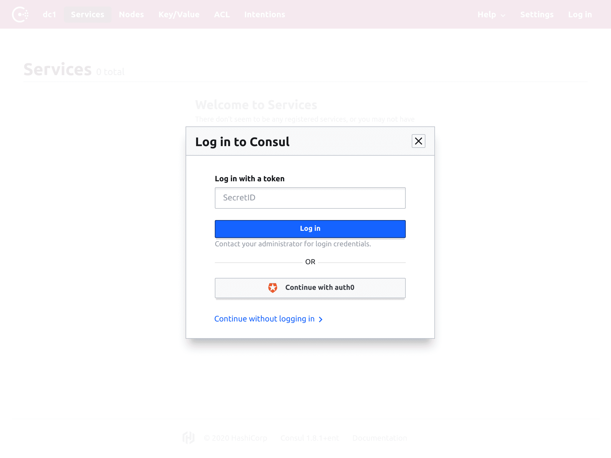 Consul UI login page sso Auth0