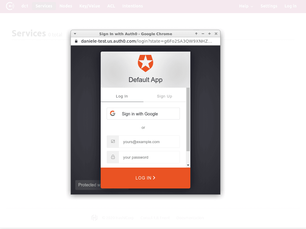 Consul UI popup Auth0 login