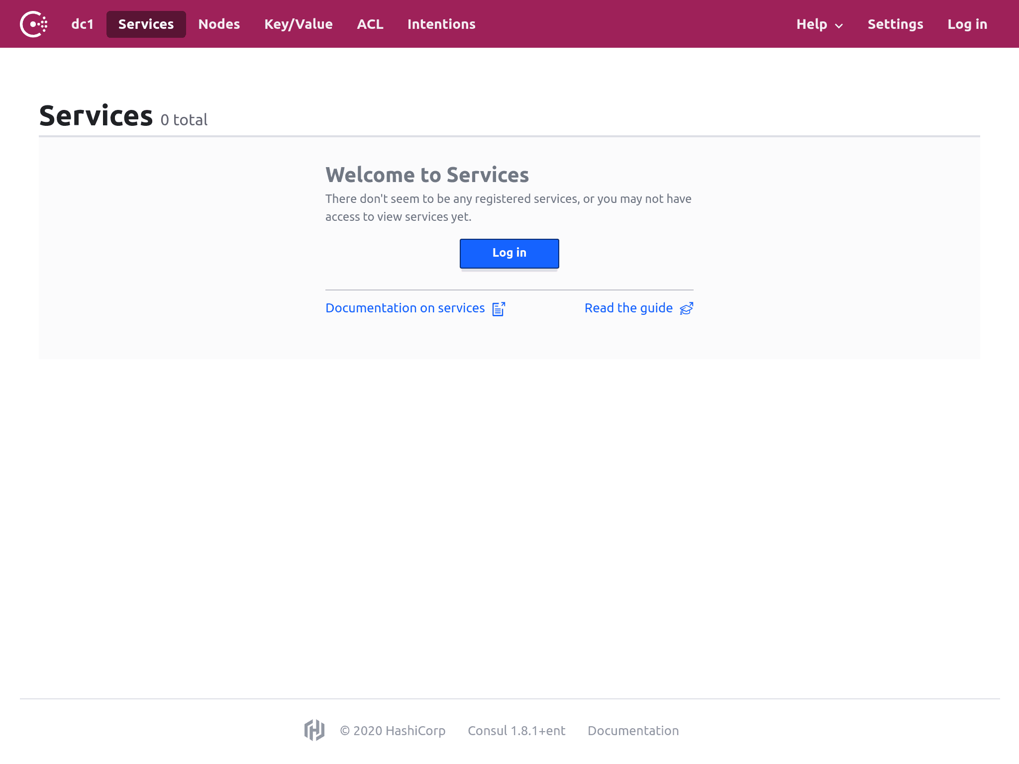 Consul UI post login services page